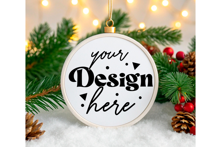 Round Christmas ornament white blank mockup