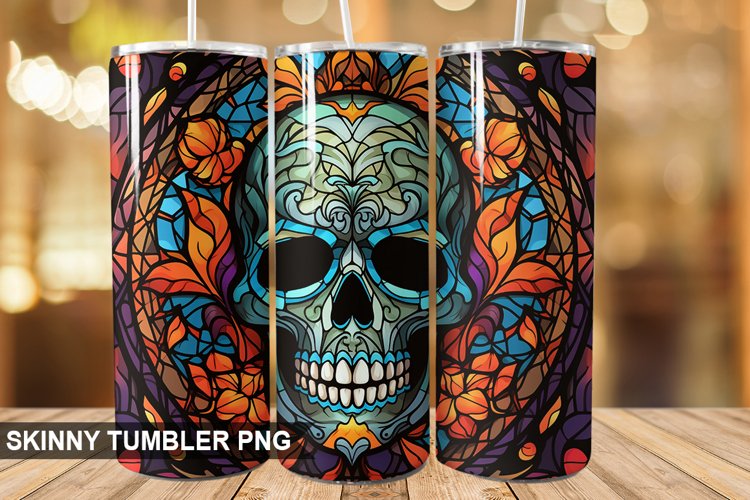 Stained Glass Halloween Skull | Skull 20 oz Skinny Tumbler