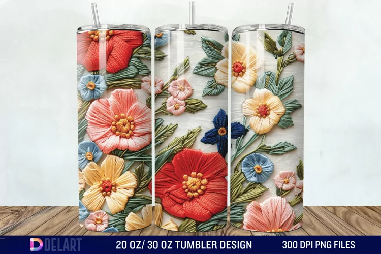 3D Embroidery floral Tumbler Wrap