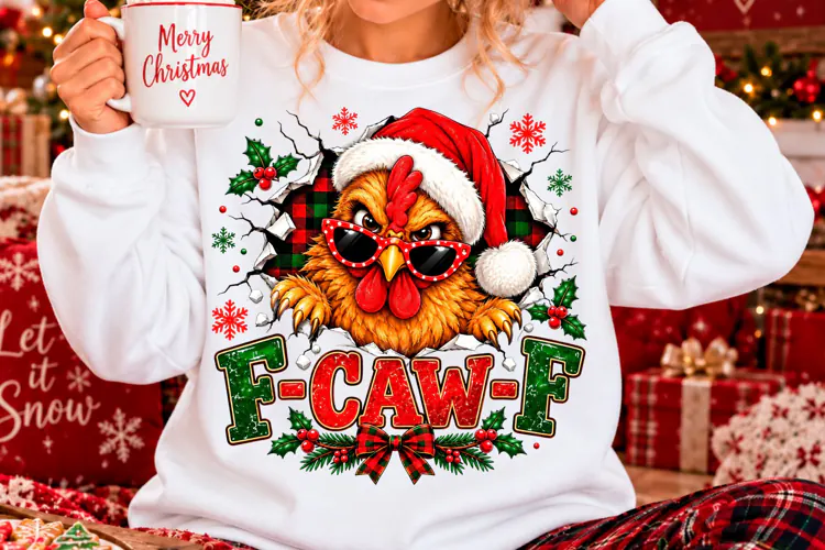 Funny F Caw F Christmas Chicken PNG