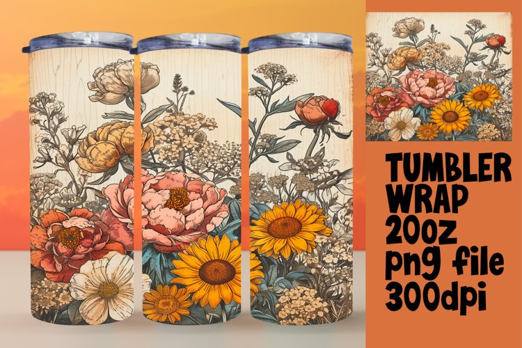 Retro Flower Pattern Sublimation Wrap - 20oz example image 1