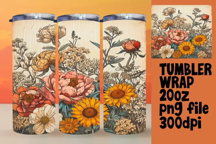 Retro Flower Pattern Sublimation Wrap - 20oz