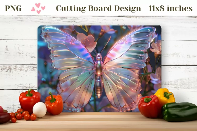 Glitter Butterfly Cutting Board, Floral Cutting Board Design