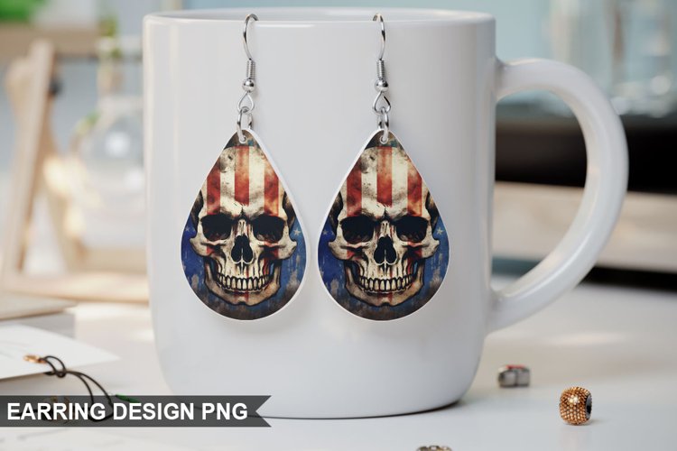 American Flag Patriotic Skull Earring Design