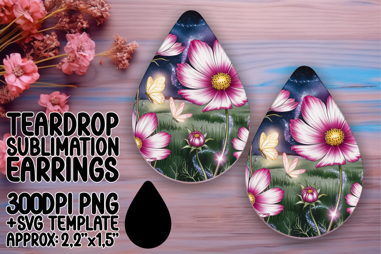 Chic Teardrop Design PNG for Earrings Projects , Flowers