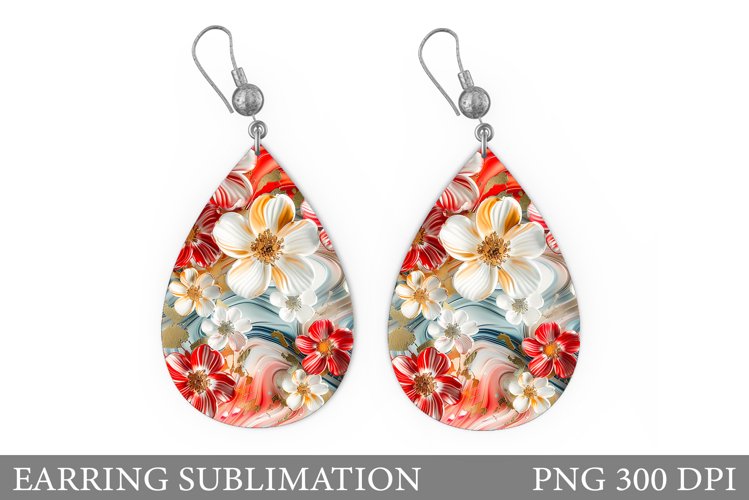 Flowers Earring Sublimation. 3D Flowers Earring Design