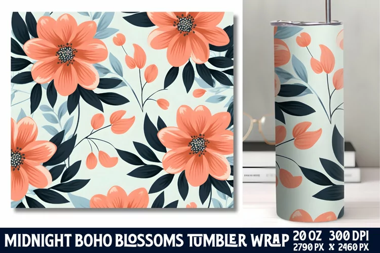 Midnight Flower Tumbler Wrap Sublimation