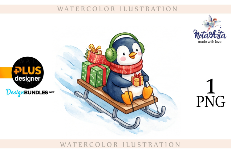 Christmas Penguins in Watercolor Style