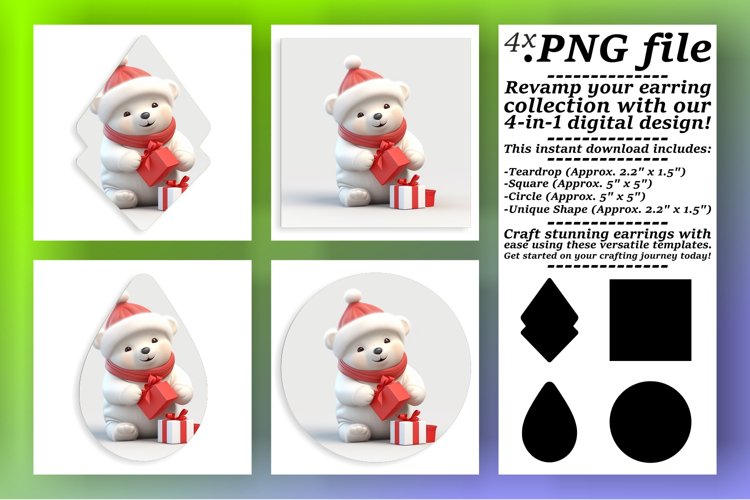 Holiday Round Chibi 3D - Earrings Sublimation Template example image 1