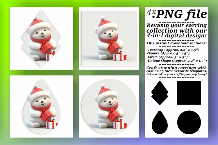 Holiday Round Chibi 3D - Earrings Sublimation Template