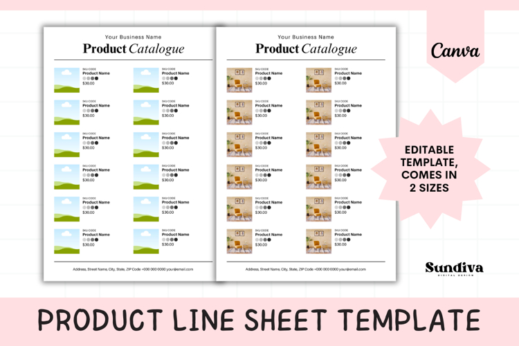 Editable Product Line Sheet Template 3 | Wholesale Catalogue