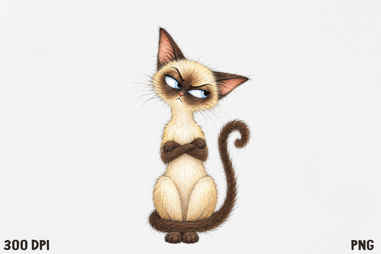 Funny Fluffy Cat Clipart PNG, Cute Crazy Cat Illustration.