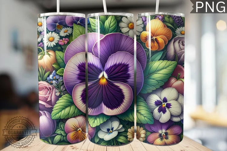 Pansy Flower Tumbler Wrap - Tumbler Design