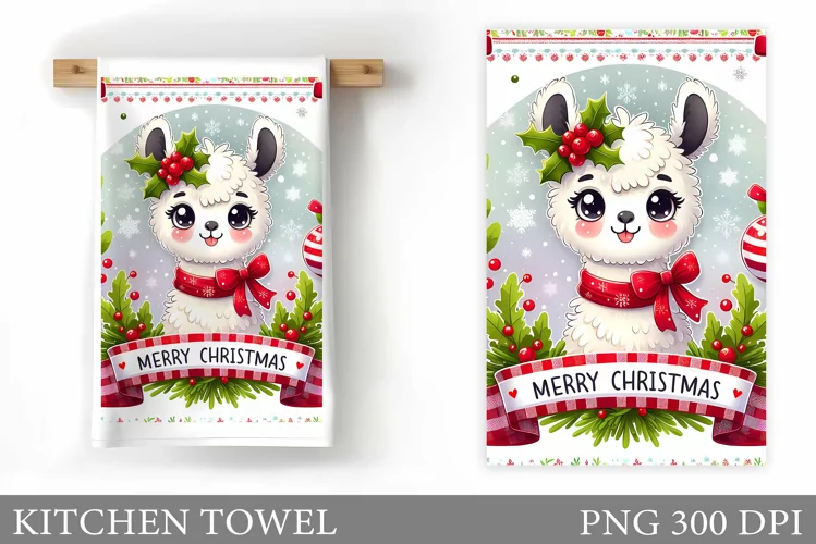 Christmas Lama Kitchen Towel. Christmas Kitchen Towel Design