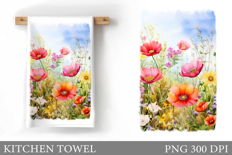 Wildflowers Kitchen Towel. Summer Kitchen Towel Sublimation example image 1