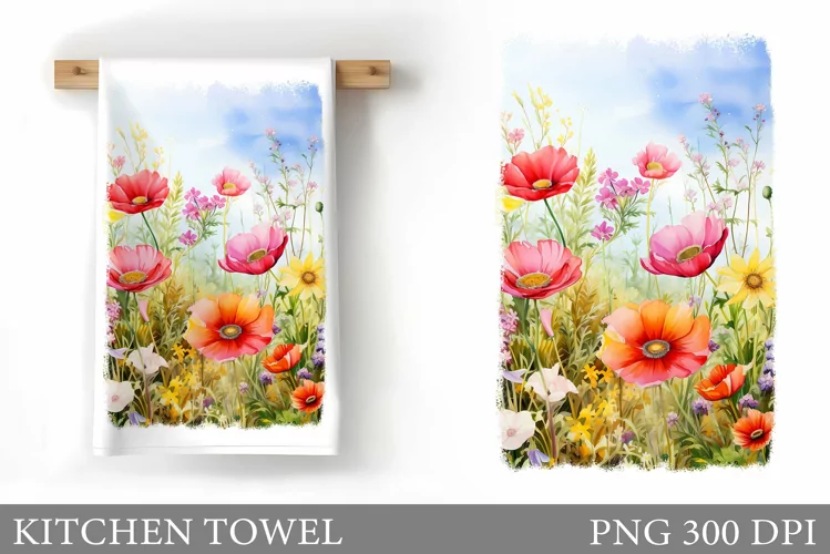 Wildflowers Kitchen Towel. Summer Kitchen Towel Sublimation