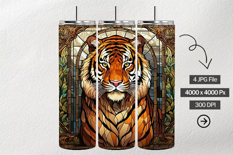 Tiger Stained Glass Square Coaster - 4 Variations
