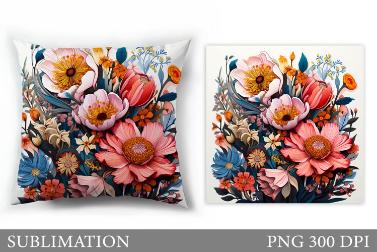 Floral Sublimation. Flowers Pillow Sublimation