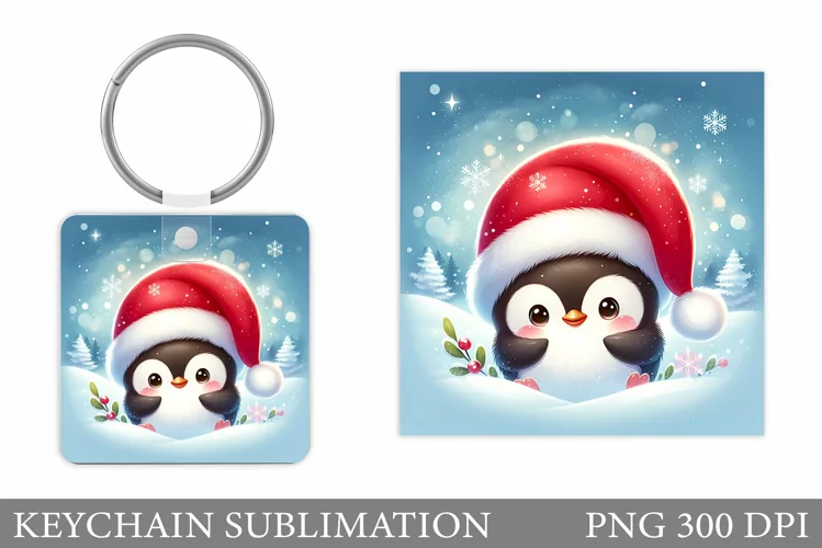 Christmas Penguin Keychain. Christmas Keychain Design