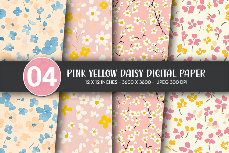 Pink Yellow Daisy Digital Paper example image 1