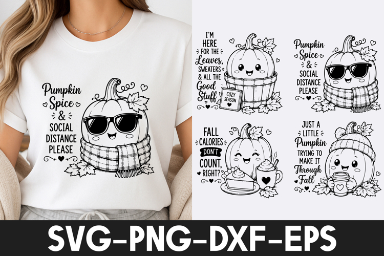 Cute Pumpkin Spice Fall Social Distance Design SVG PNG