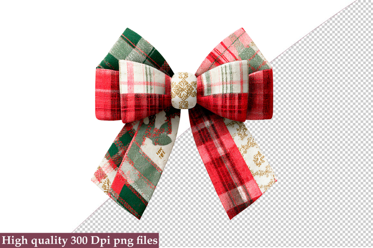 Christmas Patchwork Bow Clipart PNG