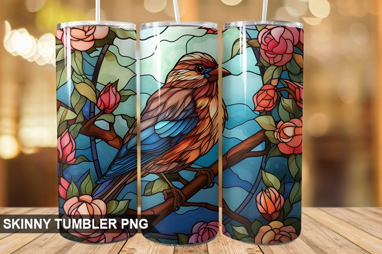 Stained Glass Sparrow PNG Tumbler Design example image 1