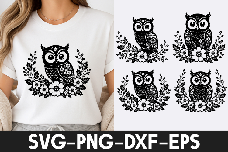 Floral Owl Woodland Bird SVG PNG