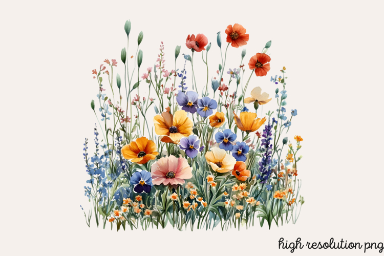 Watercolor Spring Flowers Clipart PNG
