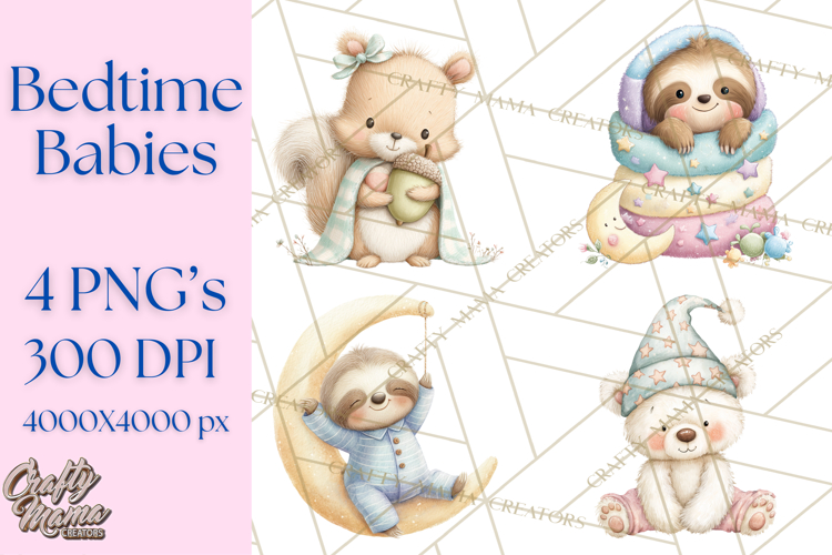 Baby Bedtime Animal Clipart PNG for Nursery