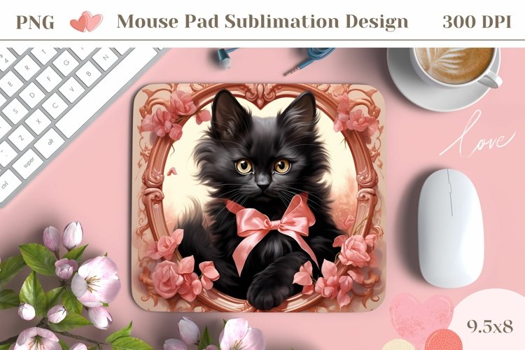 Black Cat Mouse Pad Design, Animal Mouse Pad Wrap