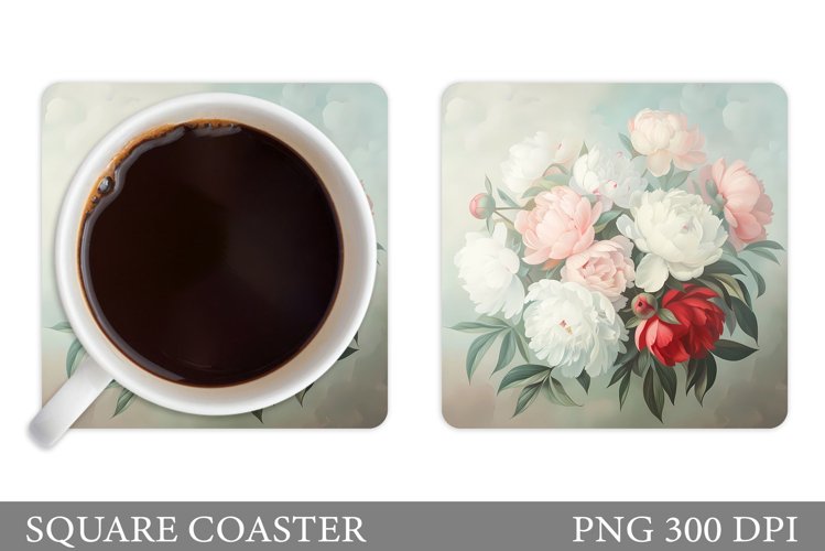 Pions Coaster Design. Flowers Coaster Sublimation example image 1