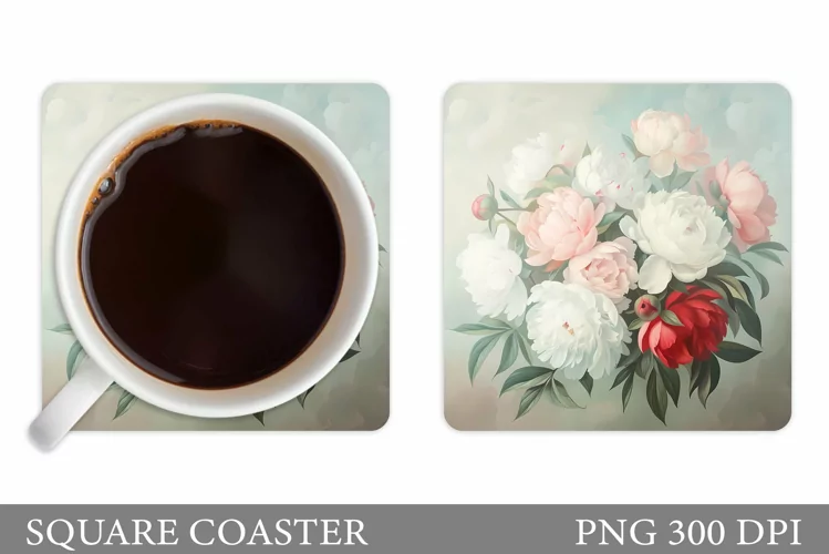 Pions Coaster Design. Flowers Coaster Sublimation