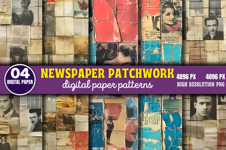 Newspaper Patchwork Collage Junk Journal PNG