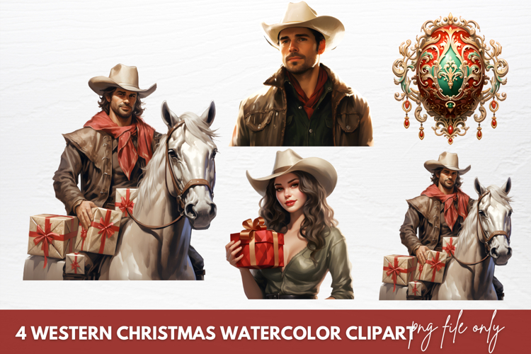 Western Christmas Watercolor Clipart Sublimation