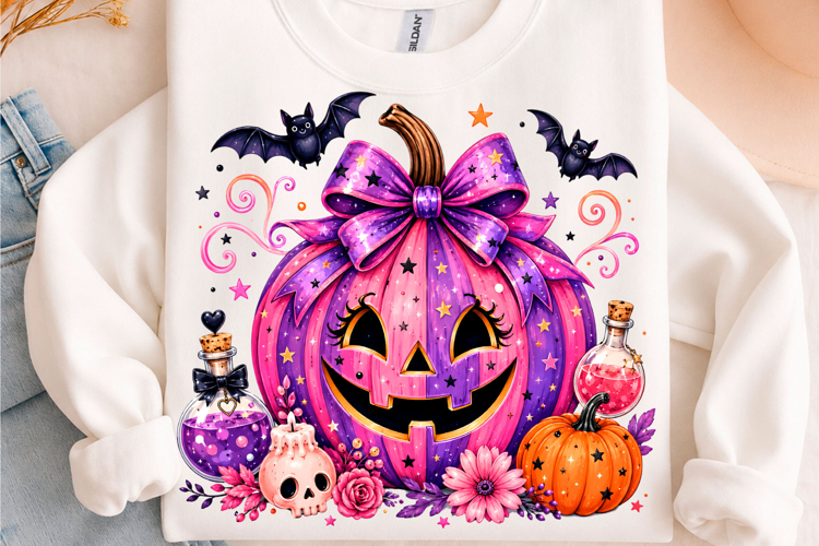 Pink Purple Bow Pumpkin Halloween PNG
