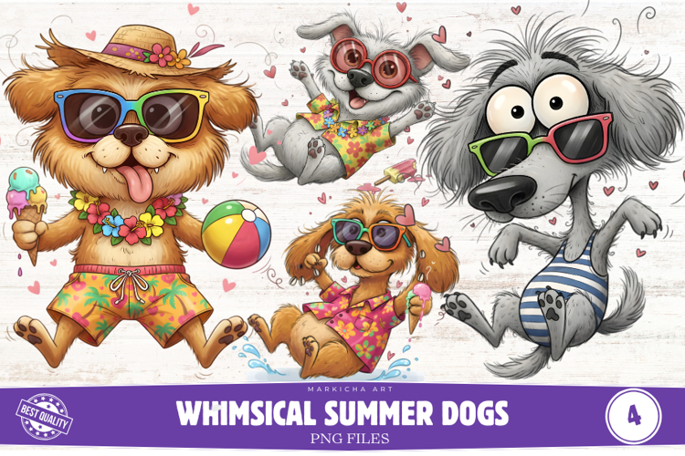 Whimsical Summer Dogs Clipart