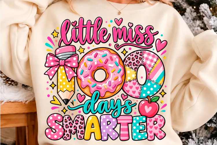 Little Miss 100 Days Smarter Donut PNG