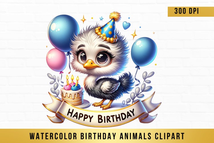 Birthday Animal Clipart, Watercolor Birthday Animals Clipart