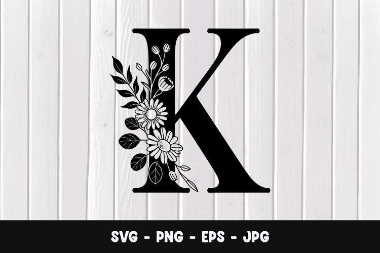 Botanical Letter K Monogram SVG, PNG
