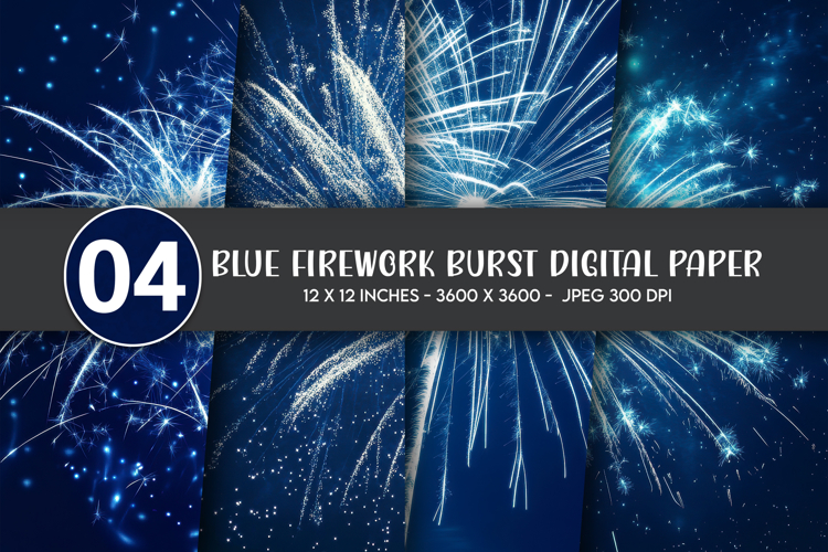 Blue Firework Burst Digital Paper
