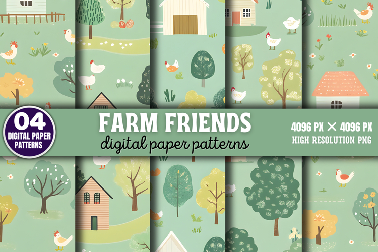 Farm Friends Digital Paper Background PNG example image 1