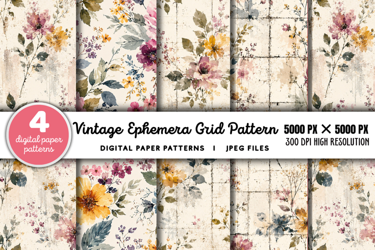 Vintage Grid Lined Ephemera Junk Journal JPG