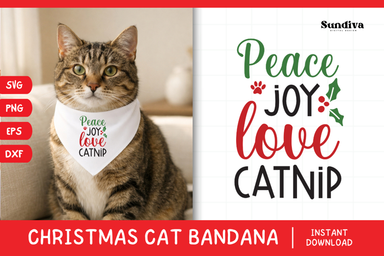 Christmas Cat Bandana Quotes SVG | Peace Joy Love Catnip