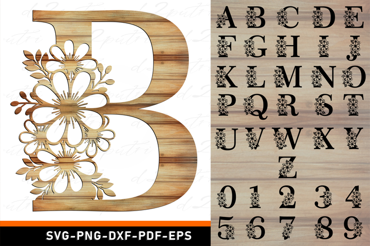 Floral Flowers Monogram Alphabet Letters SVG Laser Cut Files