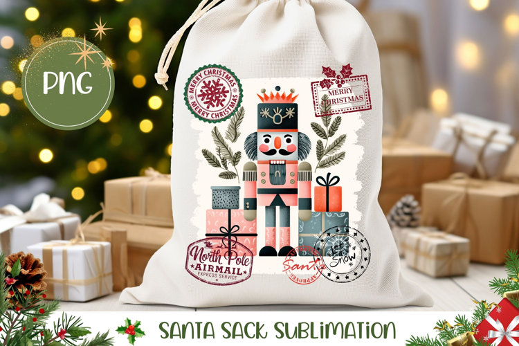 Christmas Nutcracker Santa Sack, Christmas Gift Bag Print