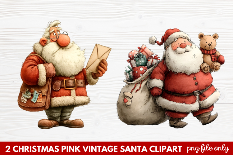 Pink Vintage Santa Clipart | Retro Christmas Santa PNG