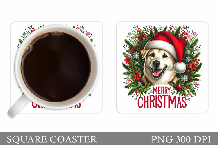 Christmas Dog Coaster. Christmas Coaster Sublimation