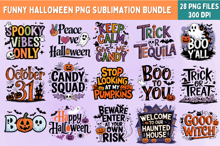 28 Funny Halloween Quotes PNG Sublimation Bundle