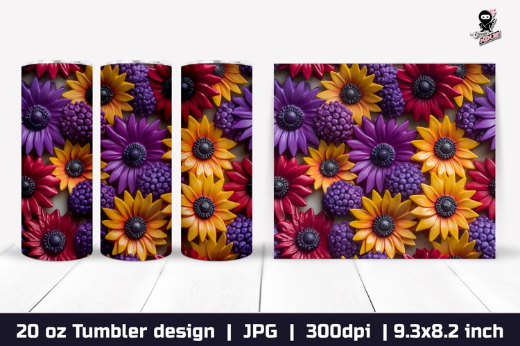 3d Flowers Tumbler, Sunflower Tumbler Sublimation Wrap example image 1